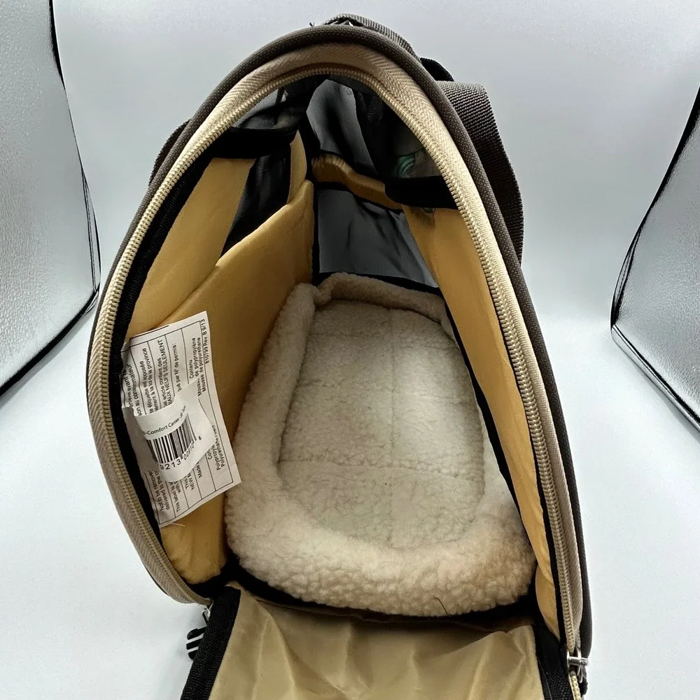 Bergan Comfort Carrier Taupe Small Pet Travel Bag Mesh Fleece Bed 16W x 12T x 8D